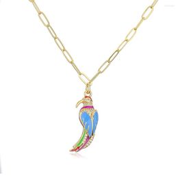 Pendant Necklaces European And American Fashion Copper Plated Gold Colour Zircon Drop Oil Bird Necklace High Quality Women's Clavicle