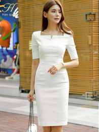 H Han Queen Womens New White Slim Formal Sheath Bodycon Pencil Dress Business Office Lady Evening Party Dresses Work