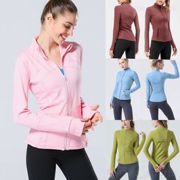 Lu Align Lu Define Damen-Sportmantel, Yoga, dünne Joggingjacken, Kleidung, hohe Taille, Fitnessstudio, Activewear-Jacke, langärmelige Trainingskleidung, Stehkragen