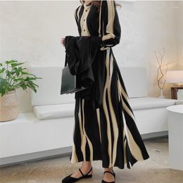 Casual Dresses Irregular Geometrical Stripes Full-skirted Shirt Skirt In The Spring Of 2023 Single-breasted Round Color Matching Bar Dress