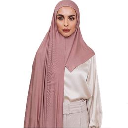 Hijabs Muslim Women Premium Instant Cotton Jersey Hijab Scarf Modal Jersey Hijabs Scarves With Hoop Pinless HeadScarves 170*60cm 230609