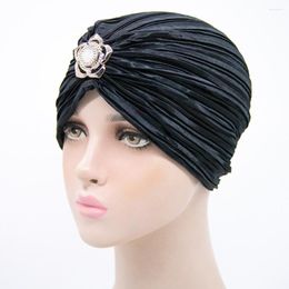 Ethnic Clothing Style Women's Pleated Turban Hat With Diamonds Accessories Pakistan Baotou Muslim Worship Islamic Abaya Casual