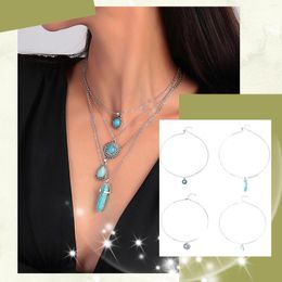 Chains Boys Cross Necklace Sun Hexagonal Column Water Droplets Four Layer Turquoise Fashion Pendant Woman Locket