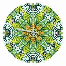 Wall Clocks Green Geometric Pattern Luminous Pointer Clock Home Ornaments Round Silent Living Room Bedroom Office Decor