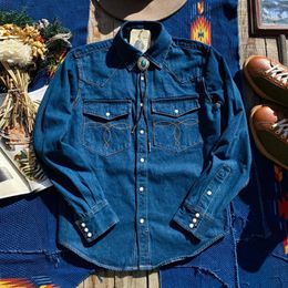 Men's Casual Shirts Shirt Pocket Classic Tailor Flower Long Retro Fit Men's Sleeve Heavyweight American Slim Denim Button Western Brando