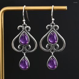 Dangle Earrings Jewellery S925 Sterling Silver Fashion Ethnic Pear Shape 6X9MM Natural Amethyst Wedding Party Wholesale