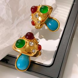 Stud Earrings Vintage Glazed Stone For Women Korean S925 Silver Needle Mushroom Earings Trendy Luxury Jewellery Z383