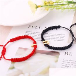 Charm Bracelets Handmade Stainless Steel 26 Letter Bracelet Adjustable Black Red Thread String Rope Personality Initial Couple Jewel Dh2Vp