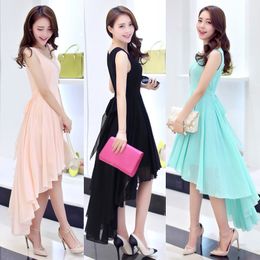 2023 Irregular Solid Sleeveless Tank Beach Summer Dress Vestidos Womens Clothing Asymmetric High Low Chiffon Dress