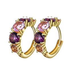 Hoop Huggie Fashion Earrings For Women Gold Color Plated With Pink Purple Zircon Crystal Statement Jewelry High Quality Drop Delive Dhpic
