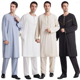 Ethnic Clothing Eid Mubarak Kaftan Dubai Abaya Muslim Men's Long Shirt Robe Islam Kameez Prayer Turkey Arab