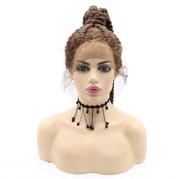 Hair pieces Melody 8 Strip Twist Braids Hand Tied High tail Synthetic Lace Front with Baby Box Braid for Black Women 230609