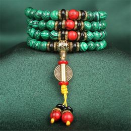 Strand Beaded Strands Wholesale 8MM Natural Dragon Pattern Green Malachite 108 Mala Beads Prayer Bracelet Men Or Women Yoga Meditation