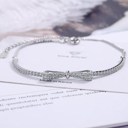 Link Bracelets Trend Box Chain Zircon Bowknot Charm Bracelet For Women Girl Accessories Korean Fashion Jewelry Party Gift Sl067