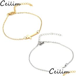 Charm Bracelets Stainless Steel Cross Bracelet Gold Sier Colour Chain Pendant Bangles For Women Men Fashion Friendship Jewellery Drop De Dhu5M