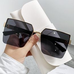 Sunglasses Fashion Metal Square For Women Light Luxury Gold Semi-rimless Women's Sun Glasses Trend Summer Travel Driving Mirror