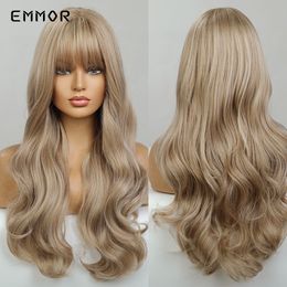 Synthetic Long Blonde Wavy Wigs for Women Hair Soft Natural Light Blond Wig with Bangs Heat Resistant Fiber Hair Wigfactory dir