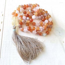 Pendant Necklaces MN21184 Mala Beads To Energy Citrine Necklace Aquamarine Sunstone Rose Quartz 108 Hand Knotted