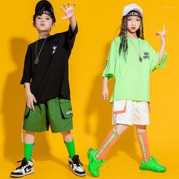 Stage Wear Kid Hip Hop Ballroom Clothing Green T Shirt Top Or Ribbon Summer Shorts For Girl Dancewear Fancy Costume Clothes