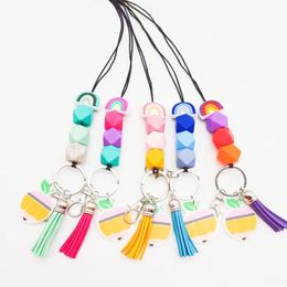 lForeign trade silicone rainbow lanyard acrylic apple pencil print tassel pendant necklace