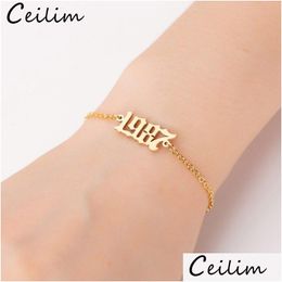 Chain Minimalism Number Bracelet For Men Women Hand Jewellery Personalised Special Dates Birth Year Bracelets Old English Brithday Dro Dhcbv