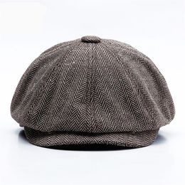 Unisex Autumn Winter Newsboy Caps Men And Women Warm Tweed Octagonal Hat For Male Detective Hats Retro Flat211P