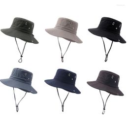 Berets Solid Color Fisherman Hat Fishing With Drawstring Basin All-match Sun Protection For Daily Wear Morning Workout