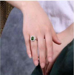 Cluster Rings Woman Ring Natural Hetian Jasper 925 Sterling Silver Wholesales Fine Jewelry Gem Size 7 9mm