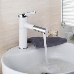 Bathroom Sink Faucets SKOWLL Facuet Deck Mount Vanity Faucet Single Handle Lavatory With 360 Swivel Spout White