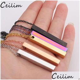 Pendant Necklaces Polished Stainless Steel Bar Necklace Fashion 5 Colours Rainbow Black Gold Solid Blank Charm For Buyer Own Drop Del Dhsft