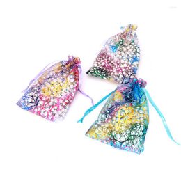 Jewellery Pouches 10/20/50Pcs/Lot Coral Drawstring Organza Bags Pink White Blue Gift Packaging Gauze Bag Wedding Party Favour Candy Bulk