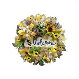 Decorative Flowers Bee Festival Wreaths Decoration Sunflower Simulation Garland Door Wall Hanging Decor Front Welcome