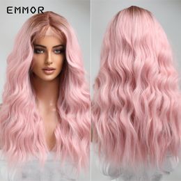 Ombre to Brown Pink Middle Part Wavy Lace Wig Fashion Natural Hair Wig for Women Daily Wigsfactory direct