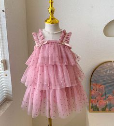 Girl's Dresses Retail Baby Girls Boutique Dot Cake Dress Princess Kids Sweet Dress Holiday 2-6 T 230609