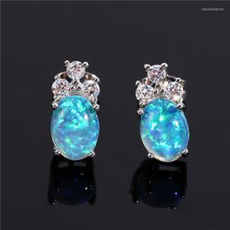 Stud Earrings Cute Female Blue White Opal Boho Silver Colour Small Oval Stone Vintage Wedding For Women