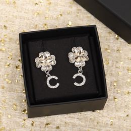 2023 Luxury quality Charm drop earring with diamond in two colors plated flower design have box stamp PS7090B