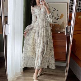 Casual Dresses Women Summer Spring Dress Floral Fashion Loose A Line Midi Long Lantern Sleeve France Style