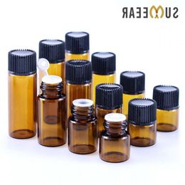 100pcs 1ml Dram Amber Glass Essential Oil Bottle Thin Small Brown Perfume Vials Sample Test 2ml 3ml 5ml Hgrvg