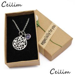 Pendant Necklaces Love Heart Mom Crystal Birthstone Necklace Stainless Steel Chain Charm Mothers Day Birthday Gift For Drop Delivery Dhjru