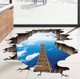 Wall Stickers Large 3D Blue Sky Sticker Bridge Floor Home Decoration For Kids Room Living Decals Decor