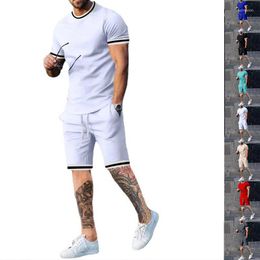 Men's Tracksuits 2023 Cross Country Men's Summer Pullover Short Sleeve Shorts Set Amazon Casual Crewneck Loose T-Shirt Two-Piece