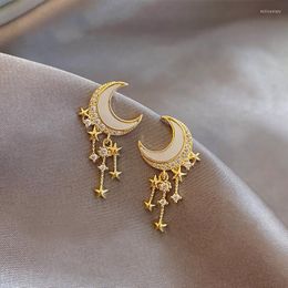 Dangle Earrings Korean Fashion Vintage Personality Paved Crystal Moon Star Drop For Women Girls Party Jewellery LS807