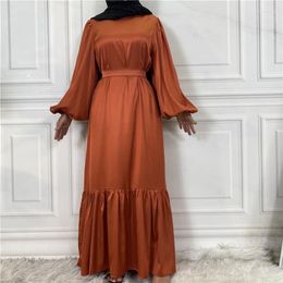 Ethnic Clothing Wepbel Women Muslim Dress Long Sleeve Robe Caftan Islamic Ruffle Abaya Patchwork Drawstring Solid Color