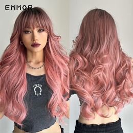 Synthetic Long Water Wave Hair Wigs Natural Ombre Dark Brown to Red Wigs for Women Cosplay Heat Resistant Fiber Wigfactory dire