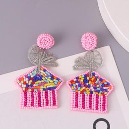 Dangle Earrings Lady Creative Handmade Seed Beads Pink House Shape Drop Vacation Jewelry Gifts