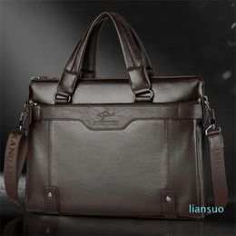mens shoulder bags retro solid color leather handbag European and American popular plaid business briefcase large cross