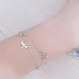Charm Bracelets Fashion Women Silver Color Stainless Steel Star Butterfly Dragonfly No Fade Bangles Girl Party Wedding Jewelry