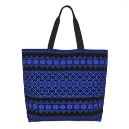 Shopping Bags Ukrainian Embroidery Groceries Tote Ukraine Boho Geometric Canvas Shopper Shoulder Large Capacity Handbag