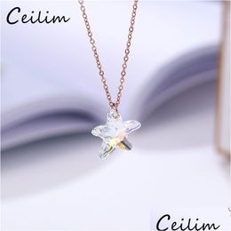 Pendant Necklaces Crystal Glass Starfish Necklace For Women Transparent Austrian Shining Star Charm Jewlery Gifts Drop Delivery Jewe Dhaow