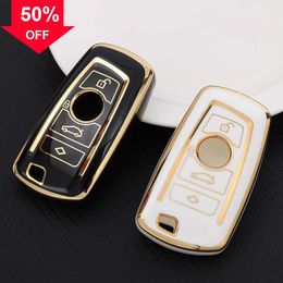 New Fashion TPU Car Remote Key Case Holder Gold Frame Design Auto Car Keys Shell 4 Button Keychain for BMW A B Series Accessories